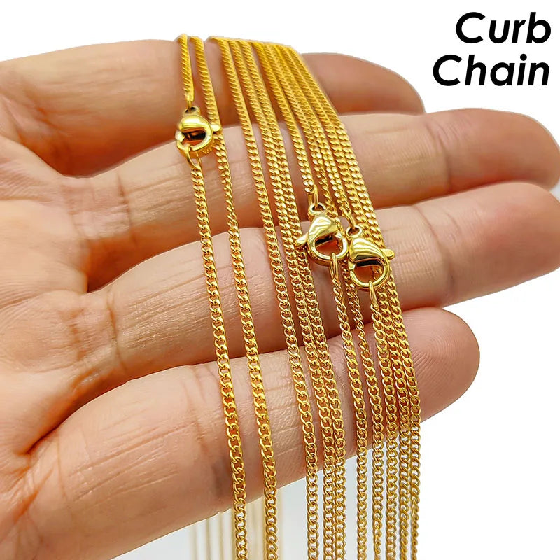 20 Pieces Stainless Steel Curb Chain Necklace Gold Color 1.5mm 2mm Cuban Link Necklace for Women or Men