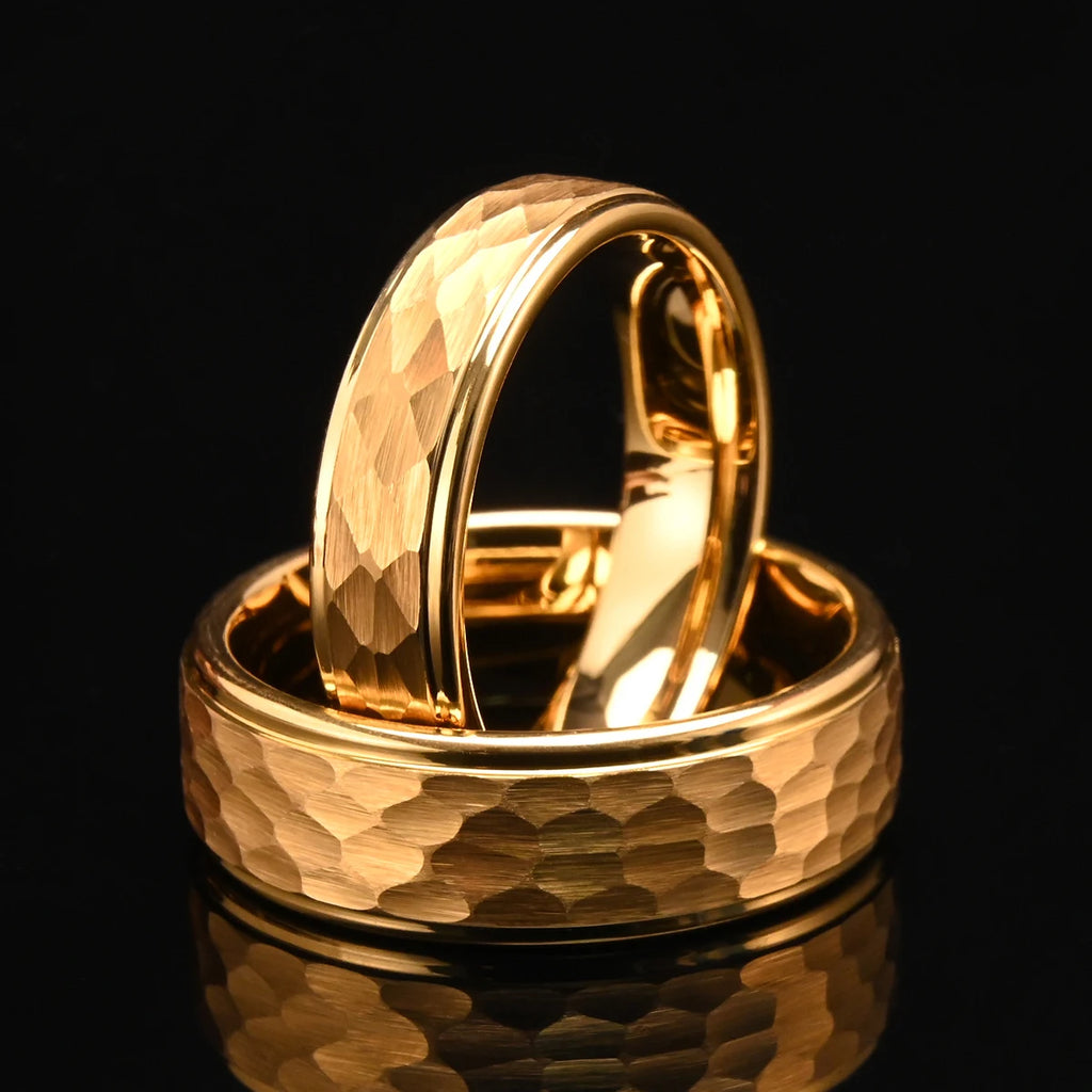 8MM/6MM Men's Golden/Black/Silver Tungsten Carbide Hammered Ring Fashion Jewelry Couple Wedding Bands US Size 6-13 Comfort Fit