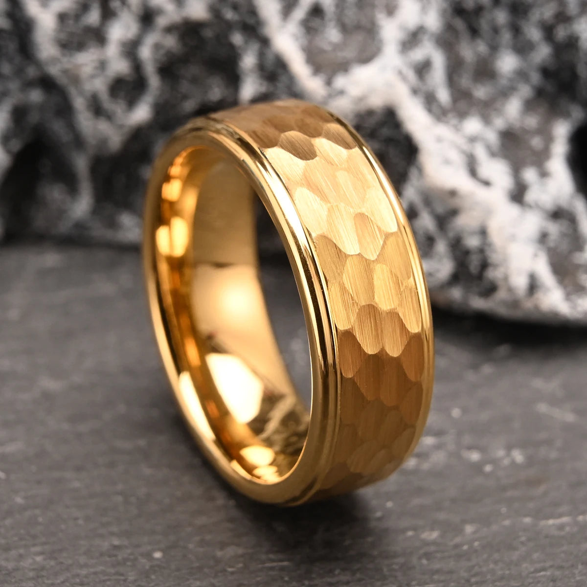 8MM/6MM Men's Golden/Black/Silver Tungsten Carbide Hammered Ring Fashion Jewelry Couple Wedding Bands US Size 6-13 Comfort Fit