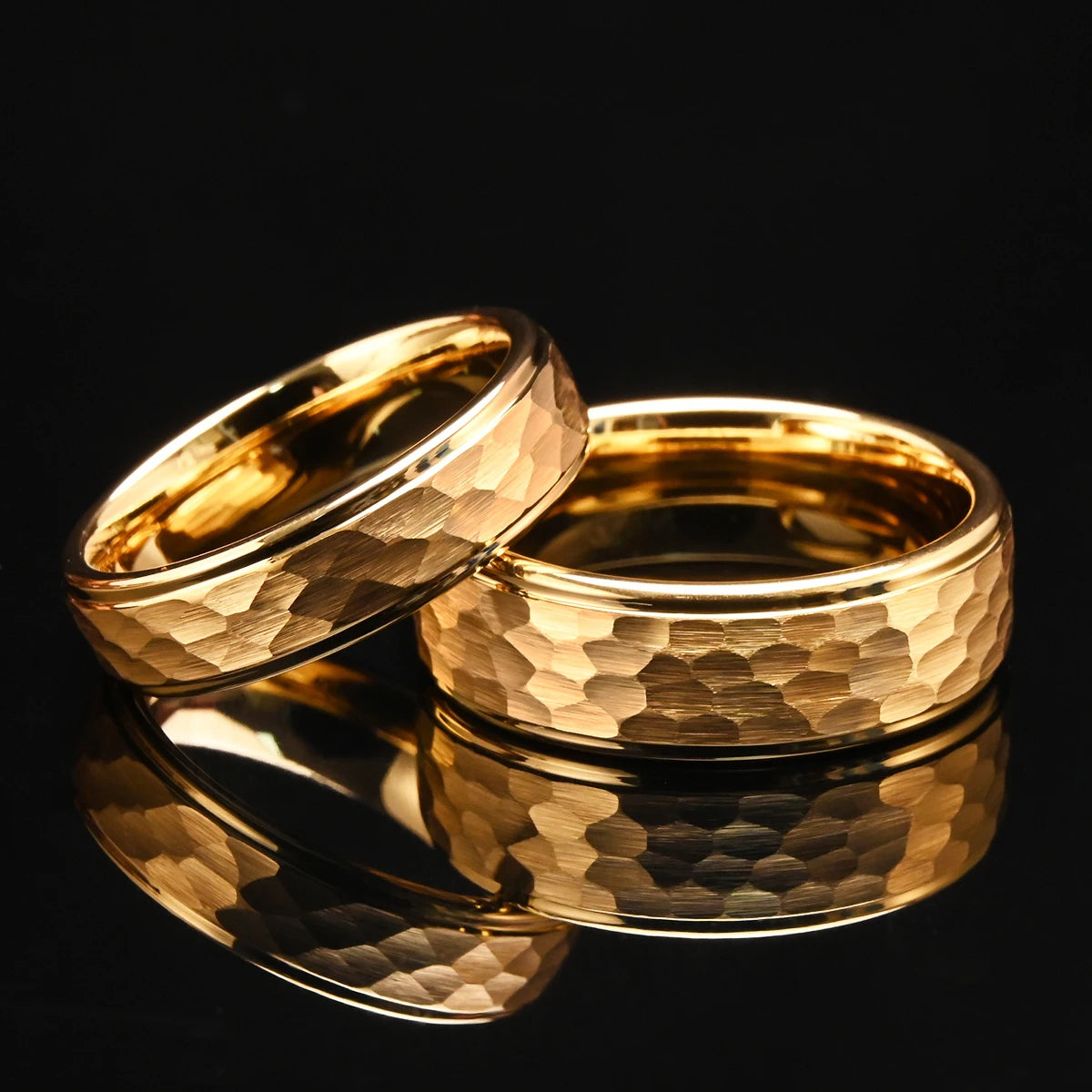 8MM/6MM Men's Golden/Black/Silver Tungsten Carbide Hammered Ring Fashion Jewelry Couple Wedding Bands US Size 6-13 Comfort Fit