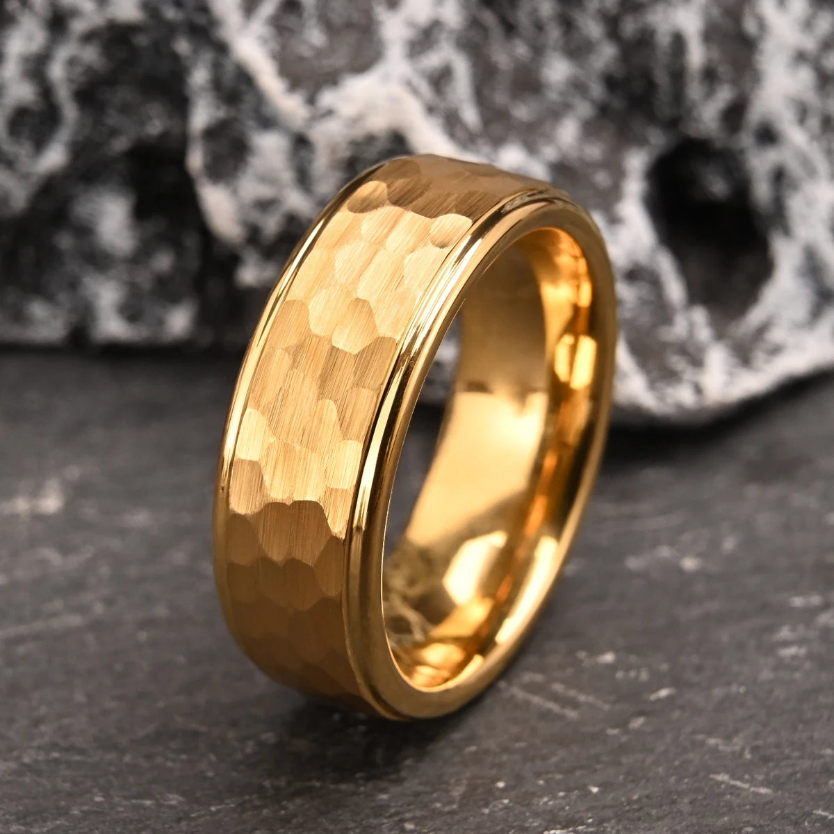 8MM/6MM Men's Golden/Black/Silver Tungsten Carbide Hammered Ring Fashion Jewelry Couple Wedding Bands US Size 6-13 Comfort Fit