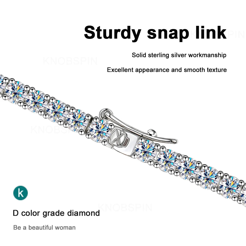 KNOBSPIN D Color Moissanite Tennis Necklace 925 Sterling Sliver Plated 18k Gold Necklace for Woman Man Hiphop Party Jewelry