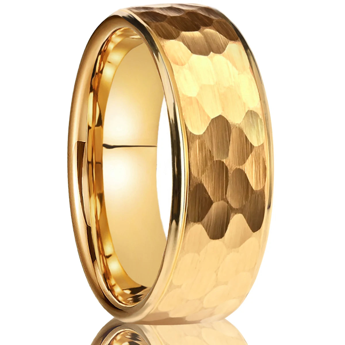 8MM/6MM Men's Golden/Black/Silver Tungsten Carbide Hammered Ring Fashion Jewelry Couple Wedding Bands US Size 6-13 Comfort Fit