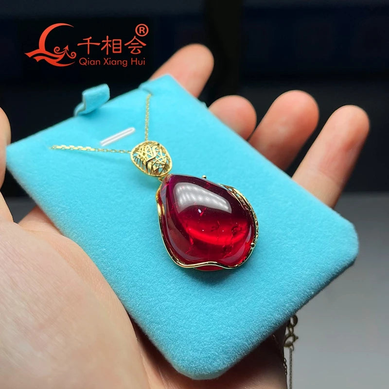 925 silver Fashion 25*30mm 72ct pear shape with inclusions red lab grwon ruby Jewelry for Pendant Necklace
