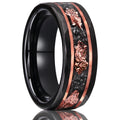 8mm black tungsten carbide ring men's wedding bands inlaid rose gold foil & meteorite fashion jewelry engagement promise rings