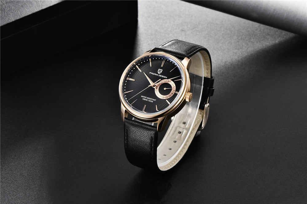 PAGNI DESIGN Mens Quartz Watches Mens Fashion Business Clock Waterproof Leather Sports Watch Men Luxury Brand Gold Wristwatches