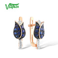 VISTOSO Pure 14K 585 Rose Gold Earrings For Women Shining Diamond Blue Sapphire Luxury Wedding Engagement Elegant Fine Jewelry