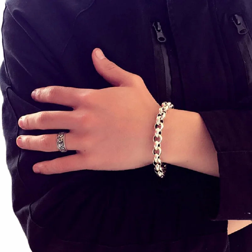 Pure Silver Bright Simple Circle Round Buckle Bracelet 925 Sterling Silver Jewelry 8/10mm Classical Chain Bracelets Man Woman