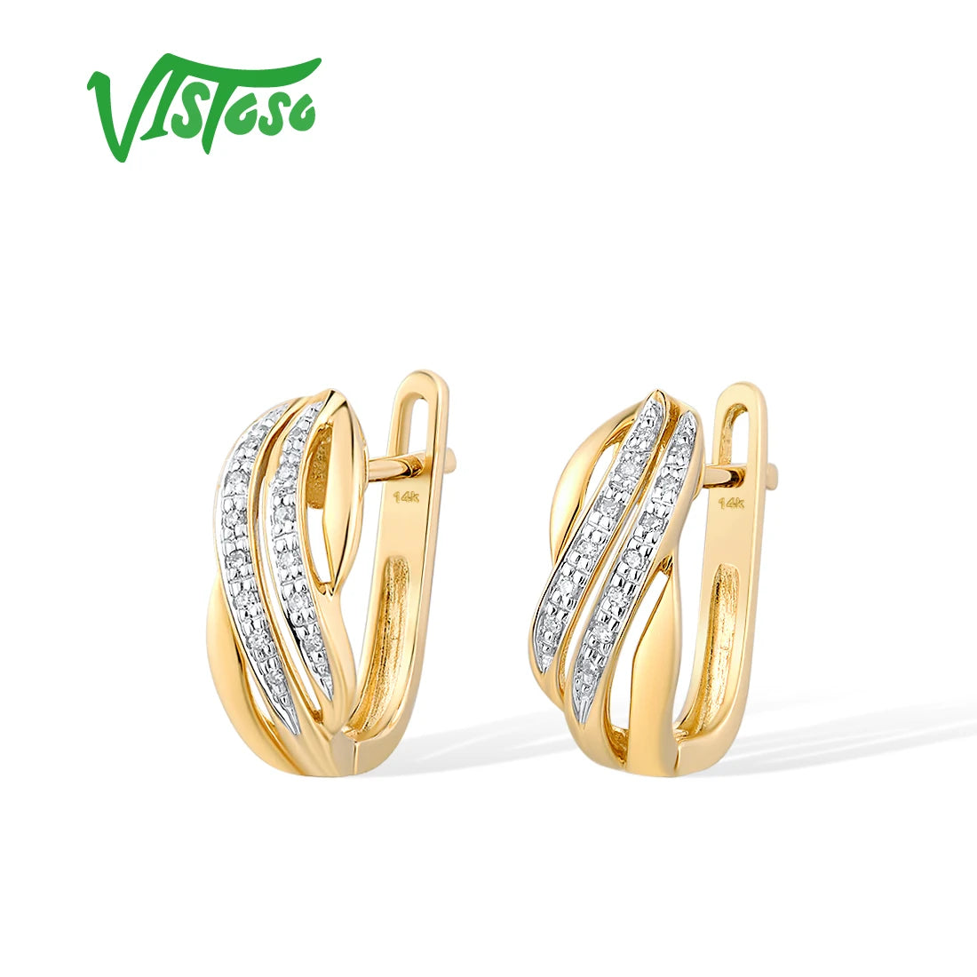 VISTOSO Pure 14K 585 Yellow Gold Earrings For Lady Glamorous Sparkling Diamond Earrings Wedding Engagement Gift Fine Jewelry