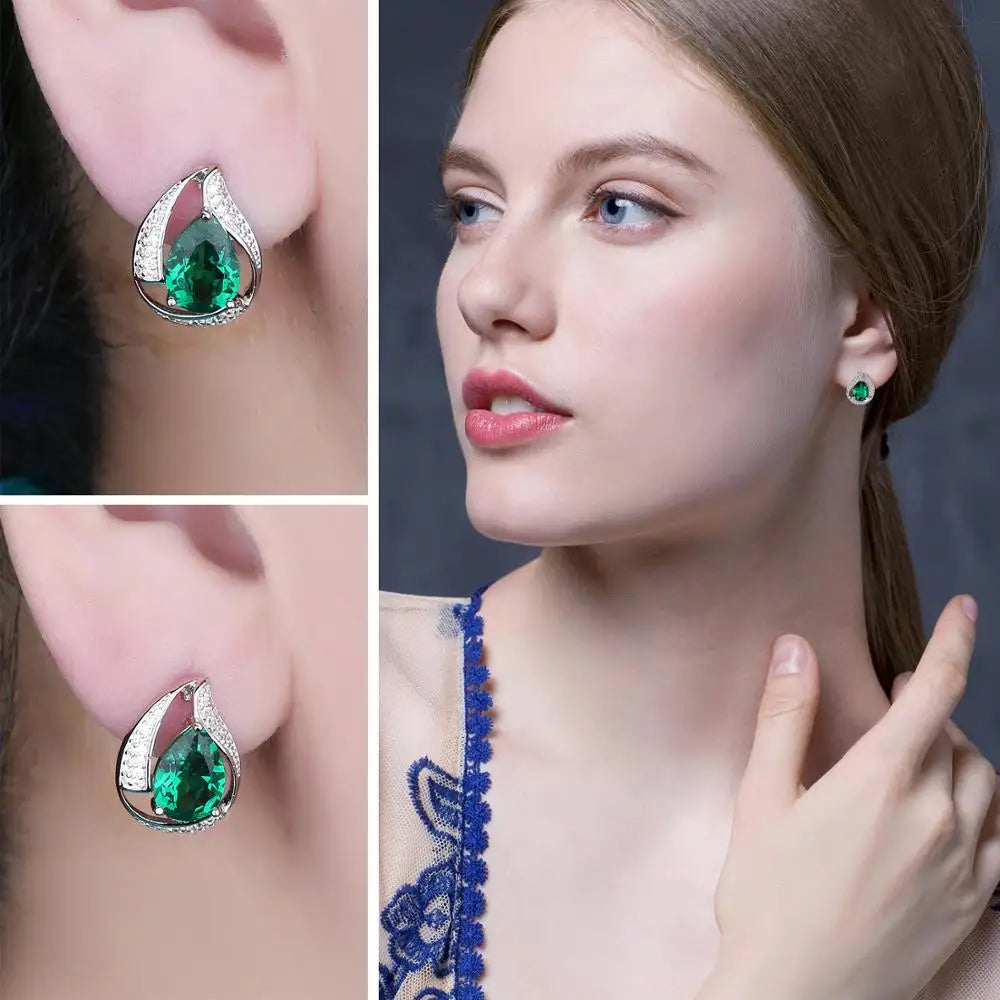 JewelryPalace Green Simulated Nano Emerald 925 Sterling Silver Hoop Clip Earrings for Women Jewelry