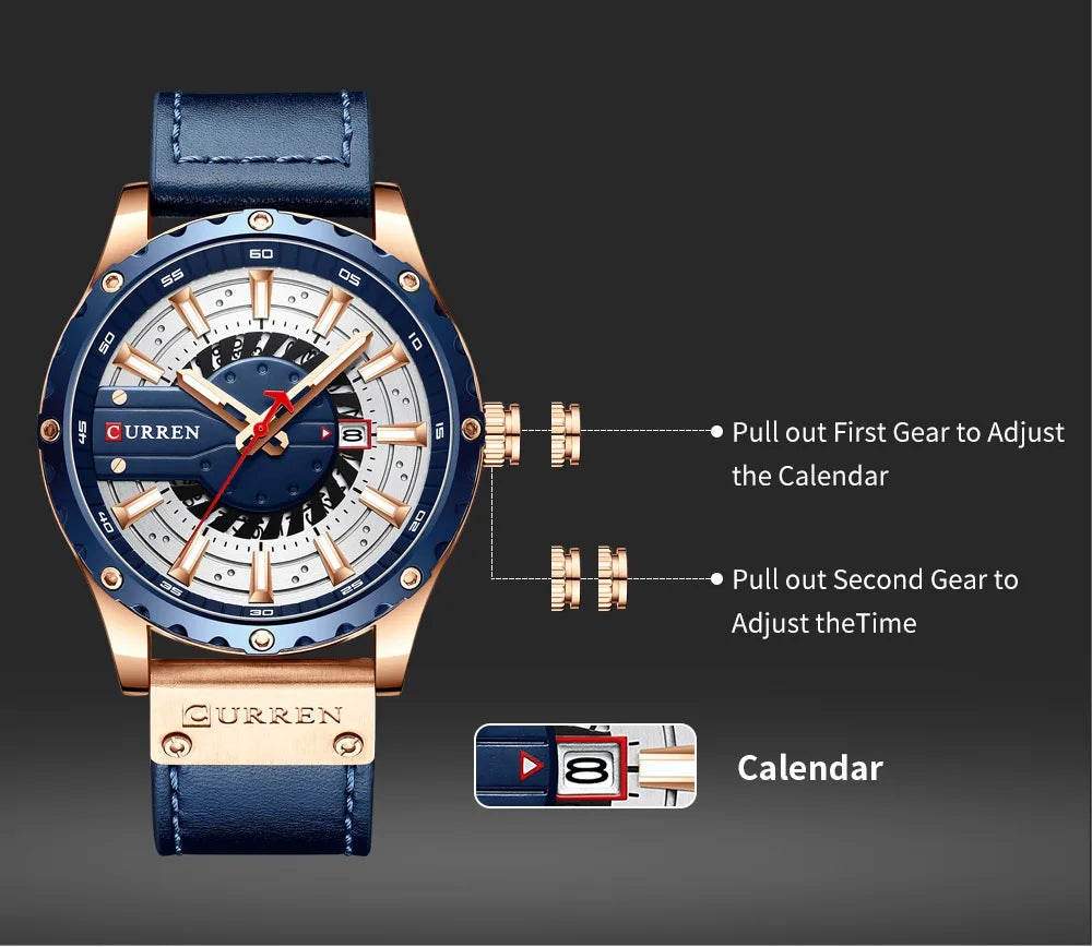 CURREN Mens Watches Top Brand Luxury Casual Quartz Leather Wristwatches Business Male Clock with Date and Luminous hands