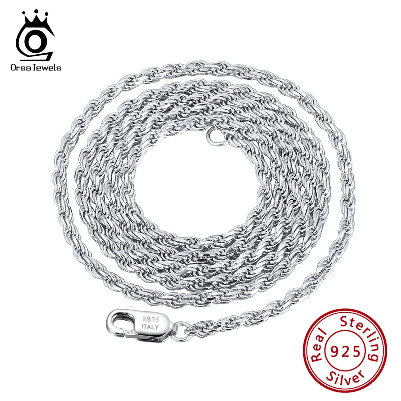ORSA JEWELS Genuine 925 Sterling Silver Rope Chain Necklace Unisex 1mm 2mm 3mm Italian Twist Rope Chain Choker Gift 40-60cm SC29