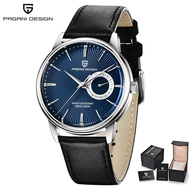 PAGNI DESIGN Mens Quartz Watches Mens Fashion Business Clock Waterproof Leather Sports Watch Men Luxury Brand Gold Wristwatches