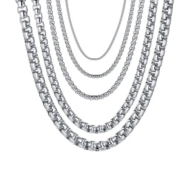 Round Box Chain for Men Boys,Gold Silver Black Plated Stainless Steel Chain Collars,Unisex Jewelry Gifts,18 to 30 Inch