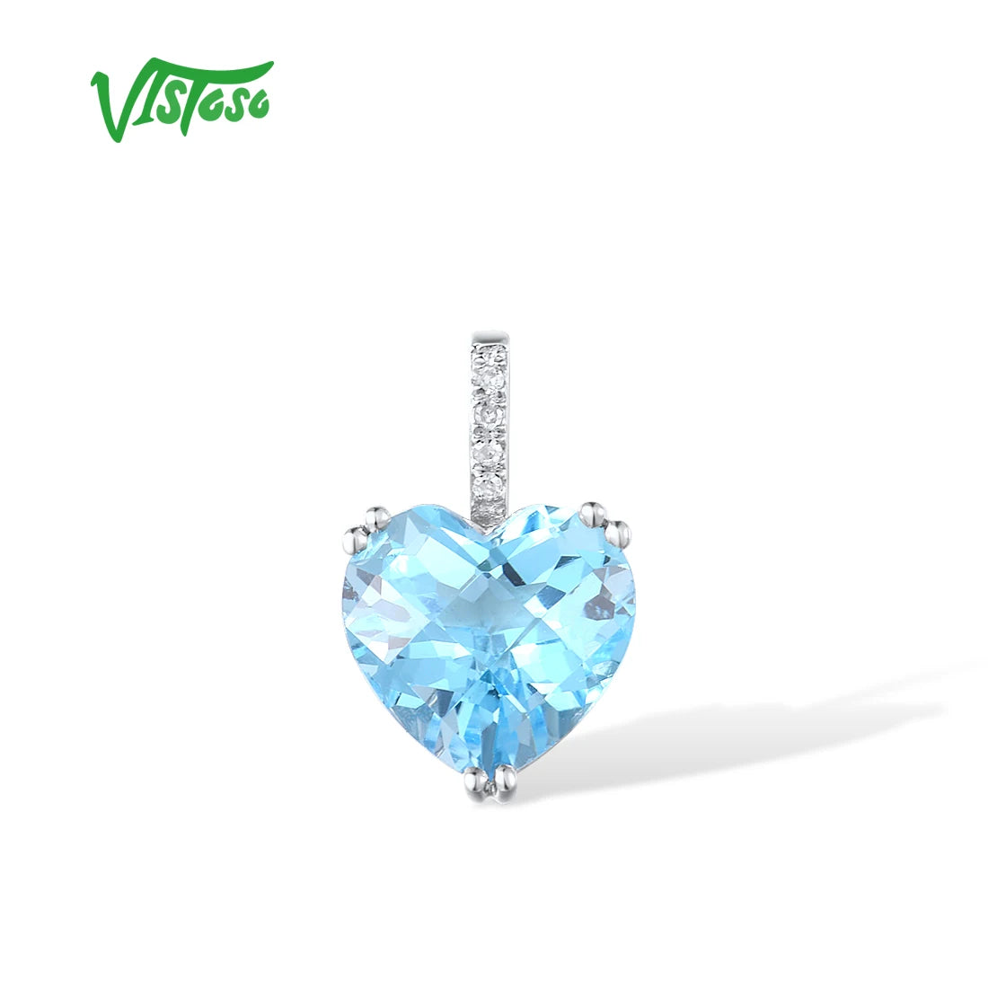 VISTOSO Genuine 14K 585 Rose/White/Yellow Gold Pendant For Women Radiant Sky Blue Topaz/Garnet/Smoky Quartz Diamond Fine Jewelry