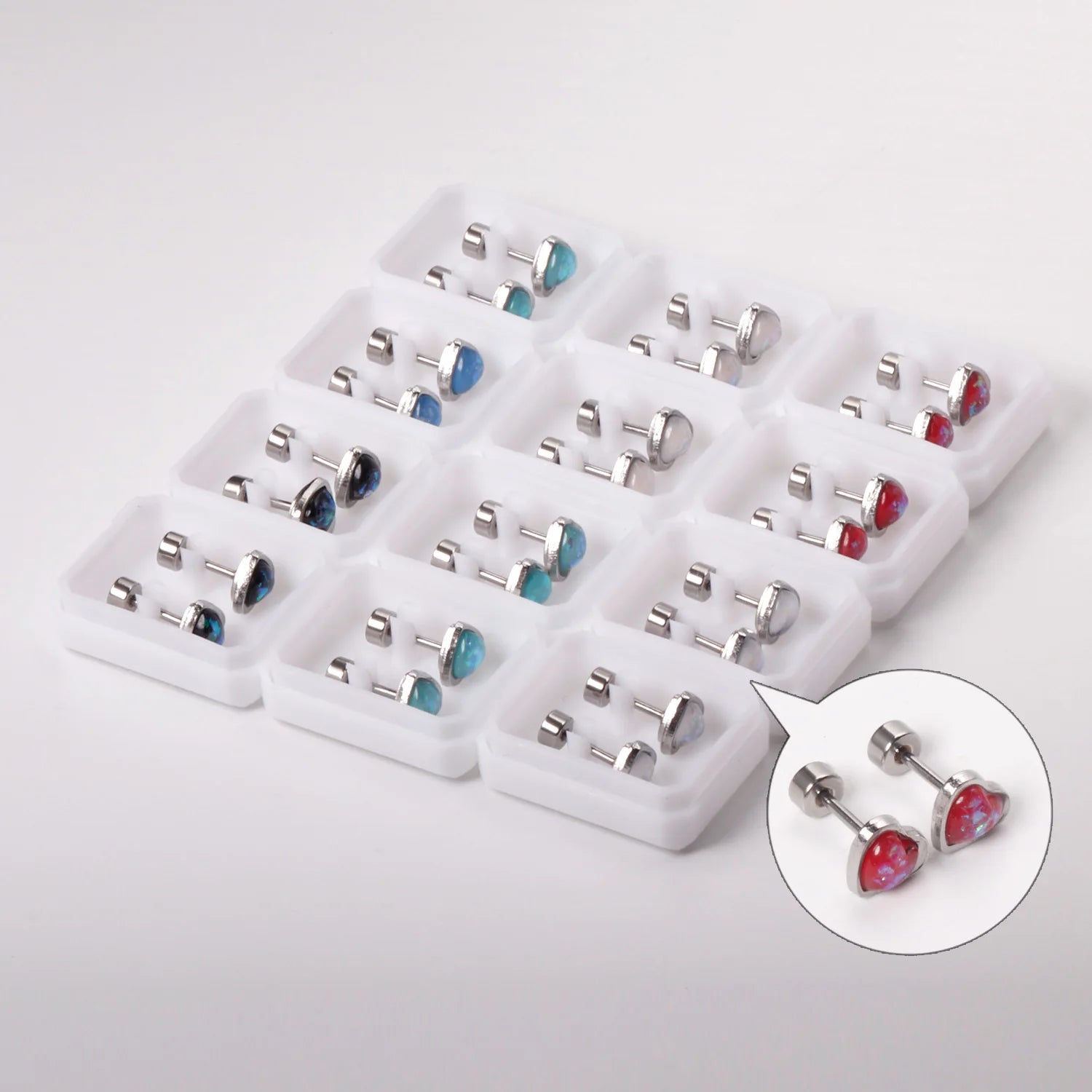12 Pairs Korean Fashion Stainless Steel Stud Earrings Screw Back Earrings for Women Valentine Earrings Pink Heart Earrings