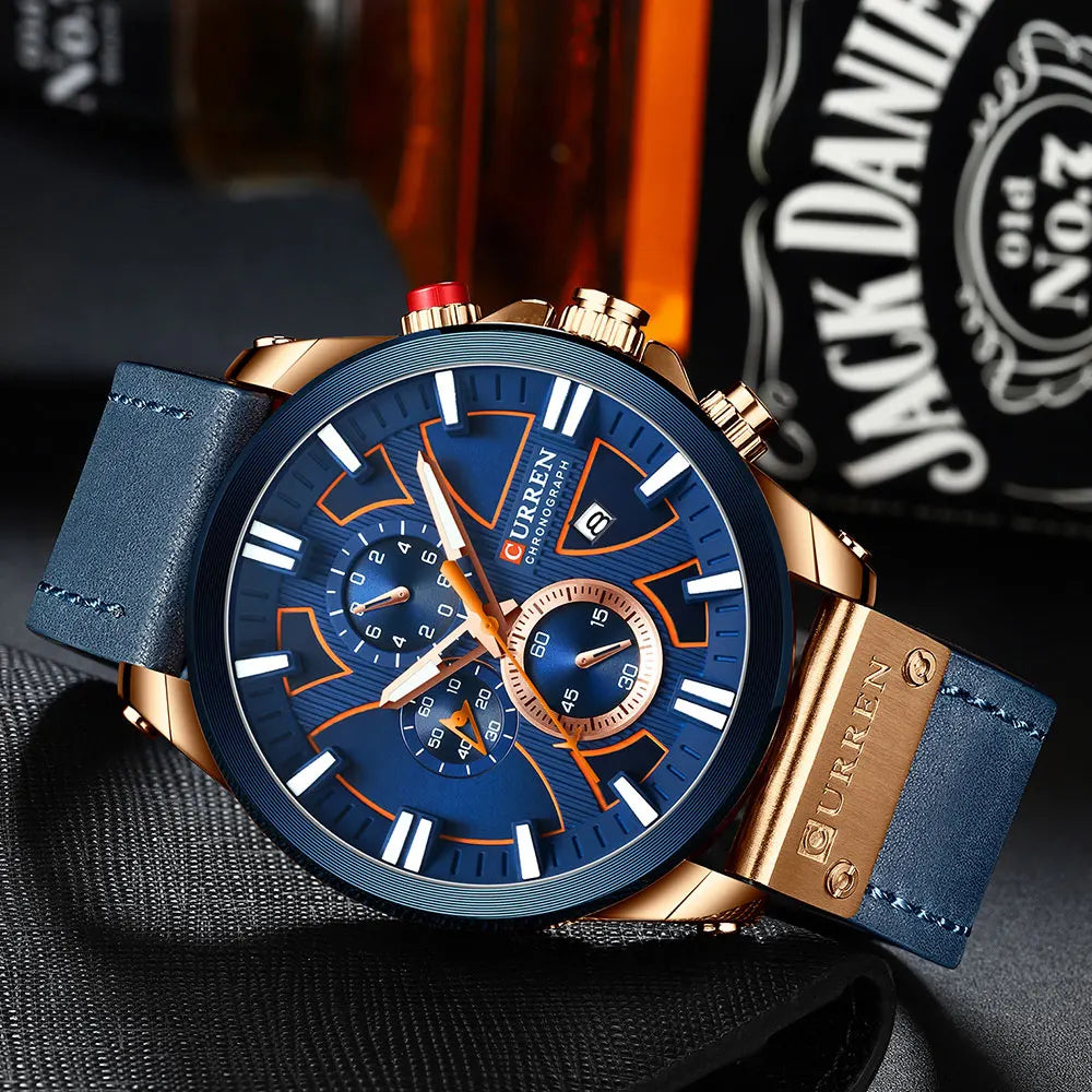 CURREN Brand Chronograph Sports Men's Watch Quartz Clock Leather Men's Luminous Watch Calendar Clock Relogio Masculino