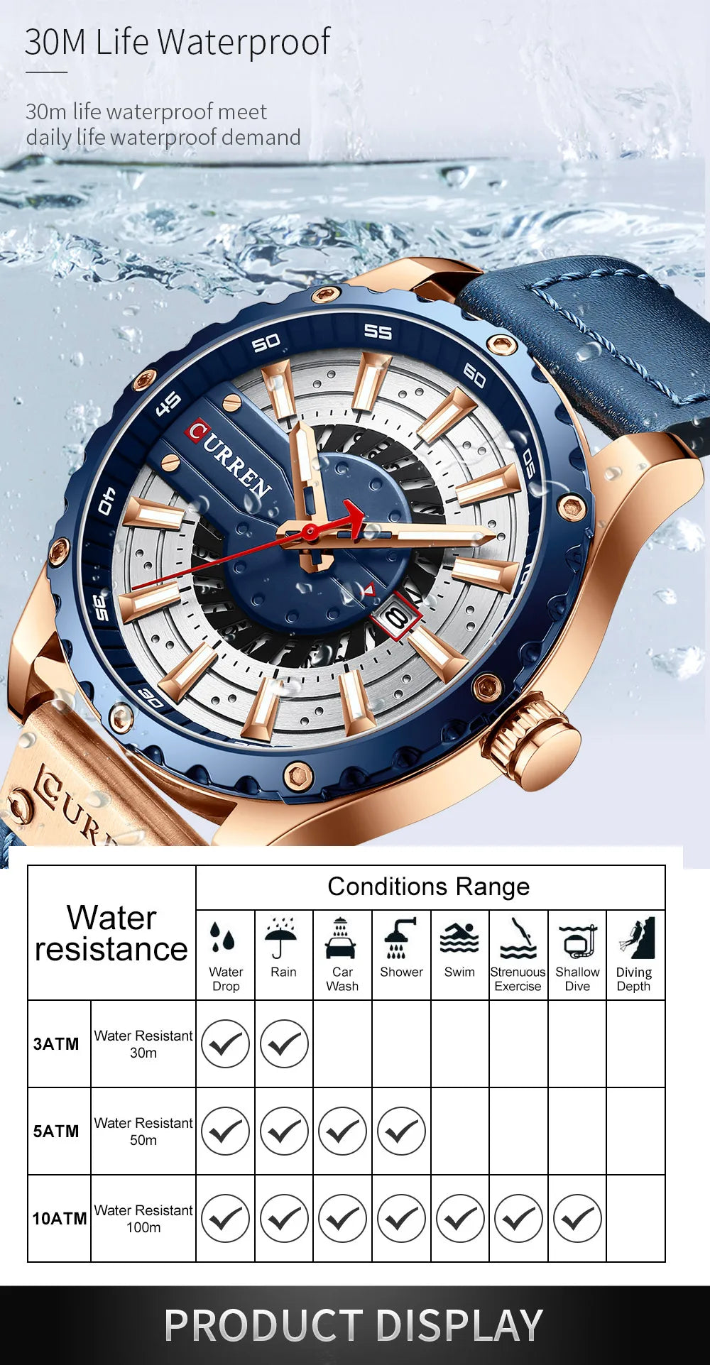 CURREN Mens Watches Top Brand Luxury Casual Quartz Leather Wristwatches Business Male Clock with Date and Luminous hands