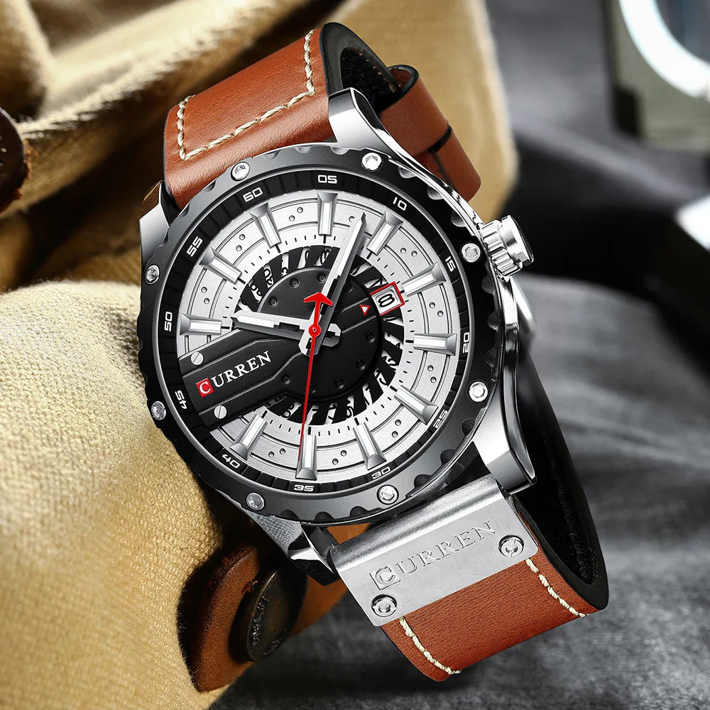 CURREN Mens Watches Top Brand Luxury Casual Quartz Leather Wristwatches Business Male Clock with Date and Luminous hands
