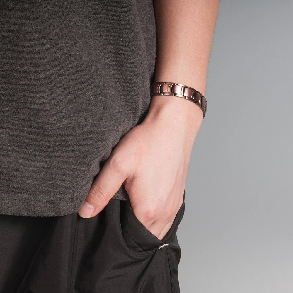 Vinterly Magnetic Pure Copper Bracelet Men 12mm Wide Wristband Metal Magnet Therapy Hand Chain Link Health Energy Male Jewelry