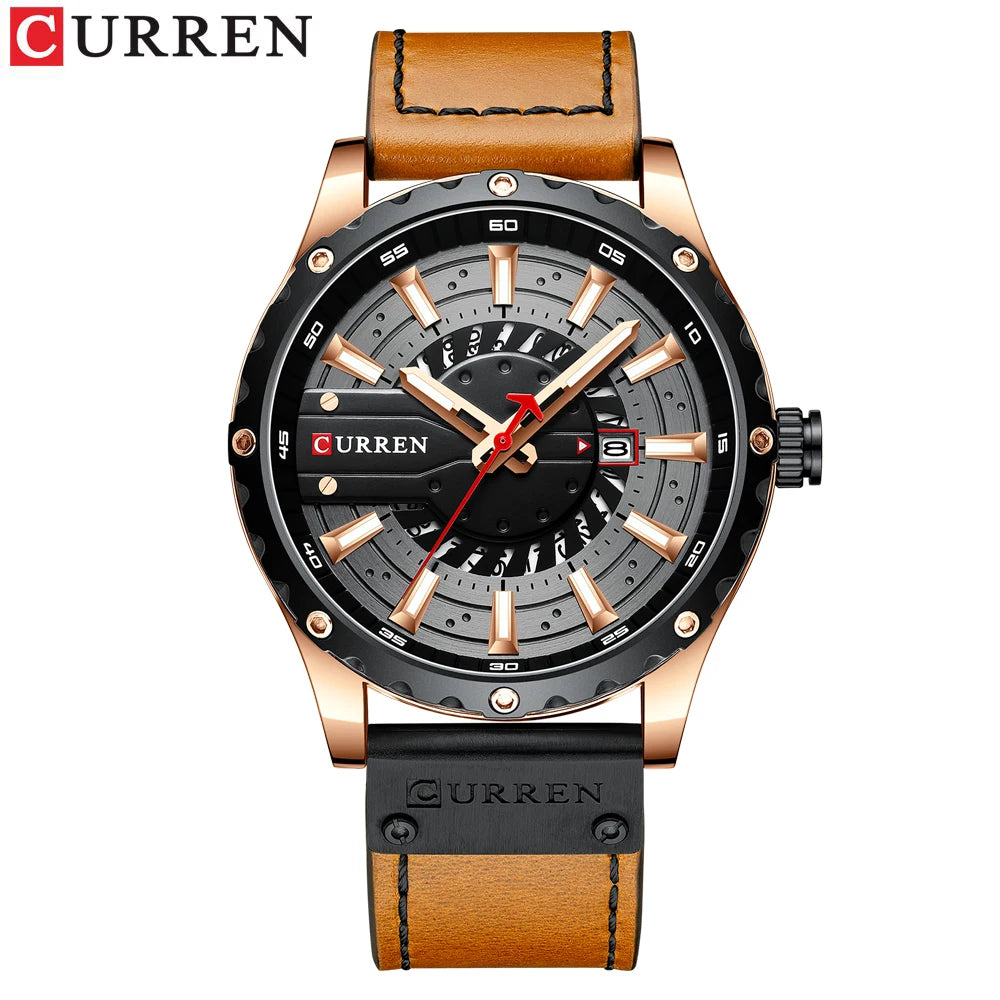 CURREN Mens Watches Top Brand Luxury Casual Quartz Leather Wristwatches Business Male Clock with Date and Luminous hands