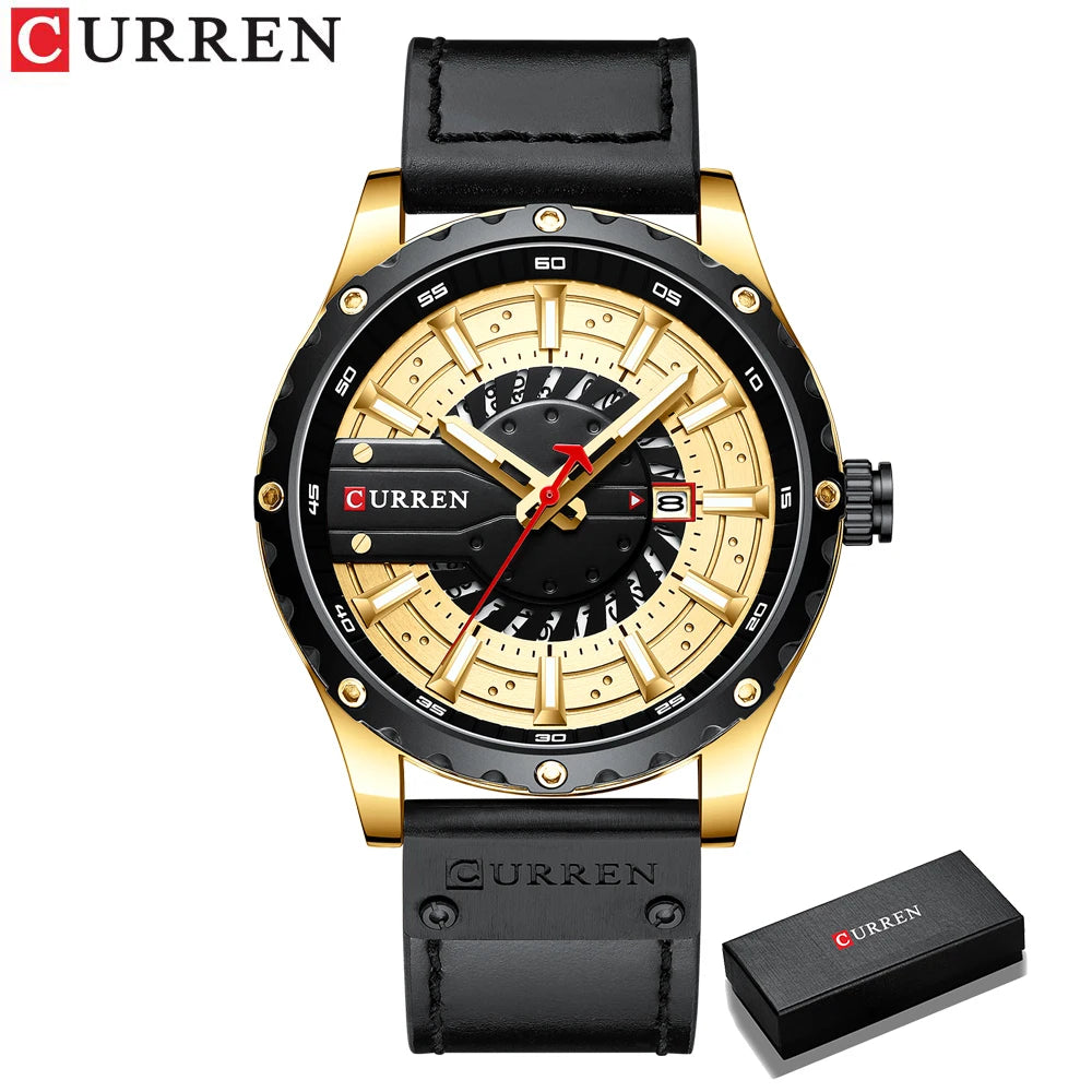 CURREN Mens Watches Top Brand Luxury Casual Quartz Leather Wristwatches Business Male Clock with Date and Luminous hands