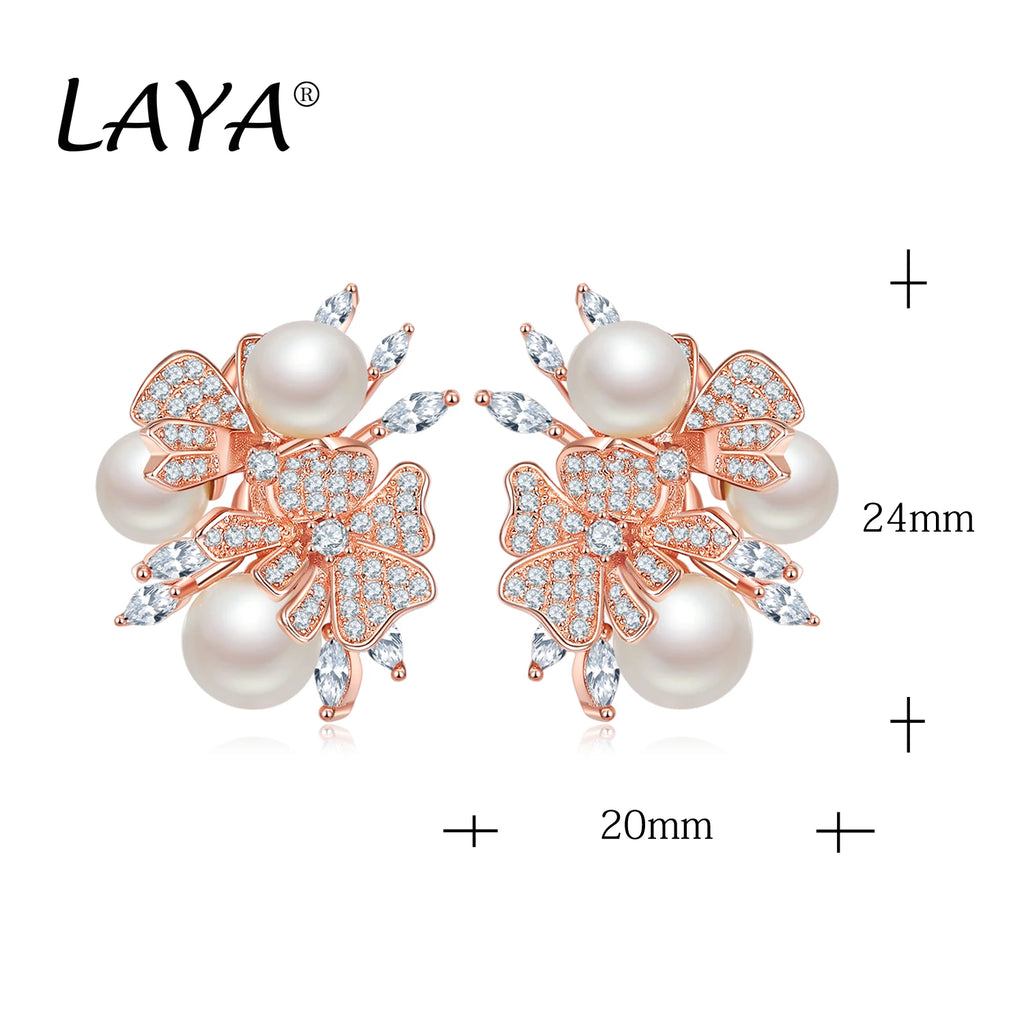 925 Sterling Silver Fashion New Style High Quality Zircon Shell Pearl Flower Clip Earrings  Women's Wedding Party Luxury Jewelry