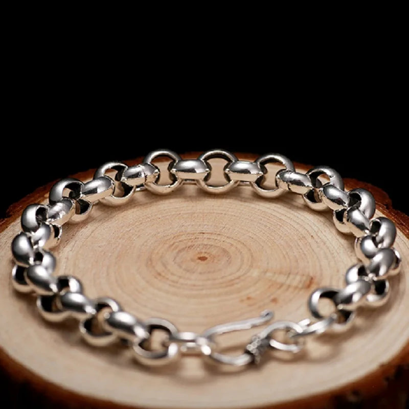Pure Silver Bright Simple Circle Round Buckle Bracelet 925 Sterling Silver Jewelry 8/10mm Classical Chain Bracelets Man Woman