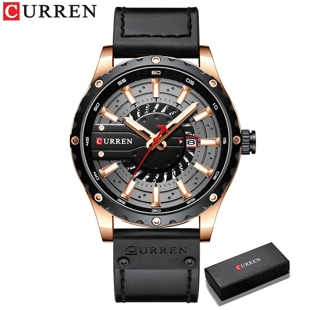 CURREN Mens Watches Top Brand Luxury Casual Quartz Leather Wristwatches Business Male Clock with Date and Luminous hands