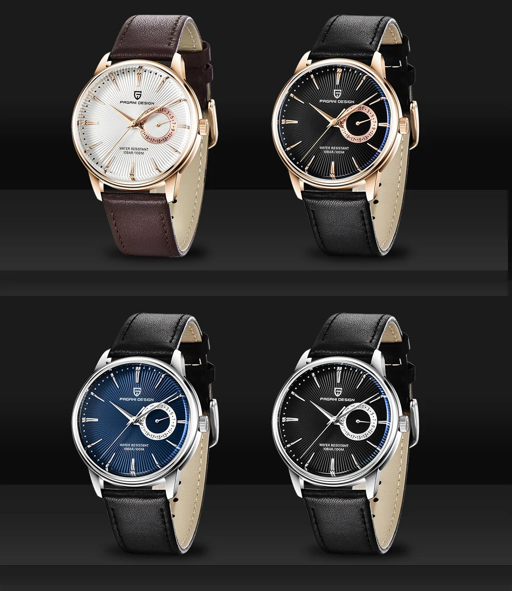 PAGNI DESIGN Mens Quartz Watches Mens Fashion Business Clock Waterproof Leather Sports Watch Men Luxury Brand Gold Wristwatches