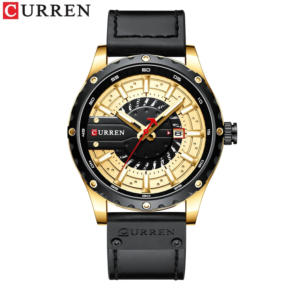 CURREN Mens Watches Top Brand Luxury Casual Quartz Leather Wristwatches Business Male Clock with Date and Luminous hands