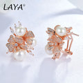 925 Sterling Silver Fashion New Style High Quality Zircon Shell Pearl Flower Clip Earrings  Women's Wedding Party Luxury Jewelry