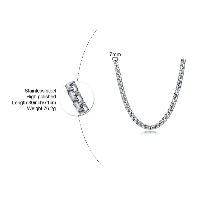 Round Box Chain for Men Boys,Gold Silver Black Plated Stainless Steel Chain Collars,Unisex Jewelry Gifts,18 to 30 Inch