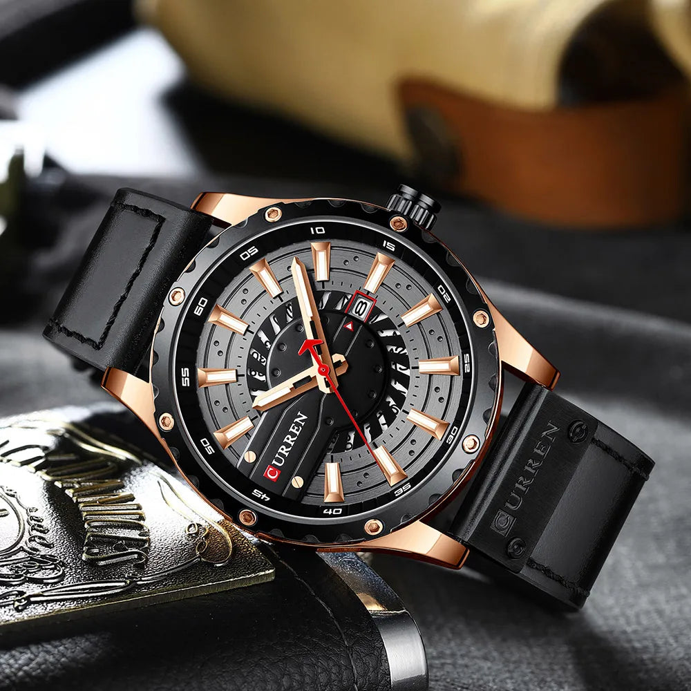 CURREN Mens Watches Top Brand Luxury Casual Quartz Leather Wristwatches Business Male Clock with Date and Luminous hands
