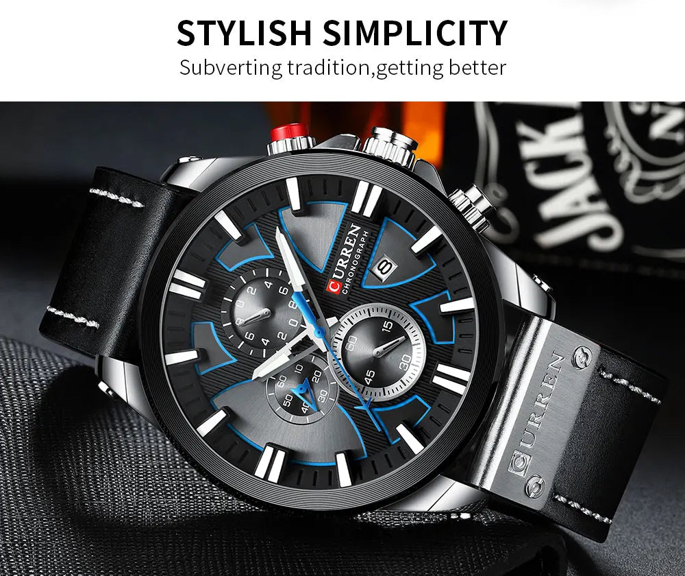 CURREN Brand Chronograph Sports Men's Watch Quartz Clock Leather Men's Luminous Watch Calendar Clock Relogio Masculino