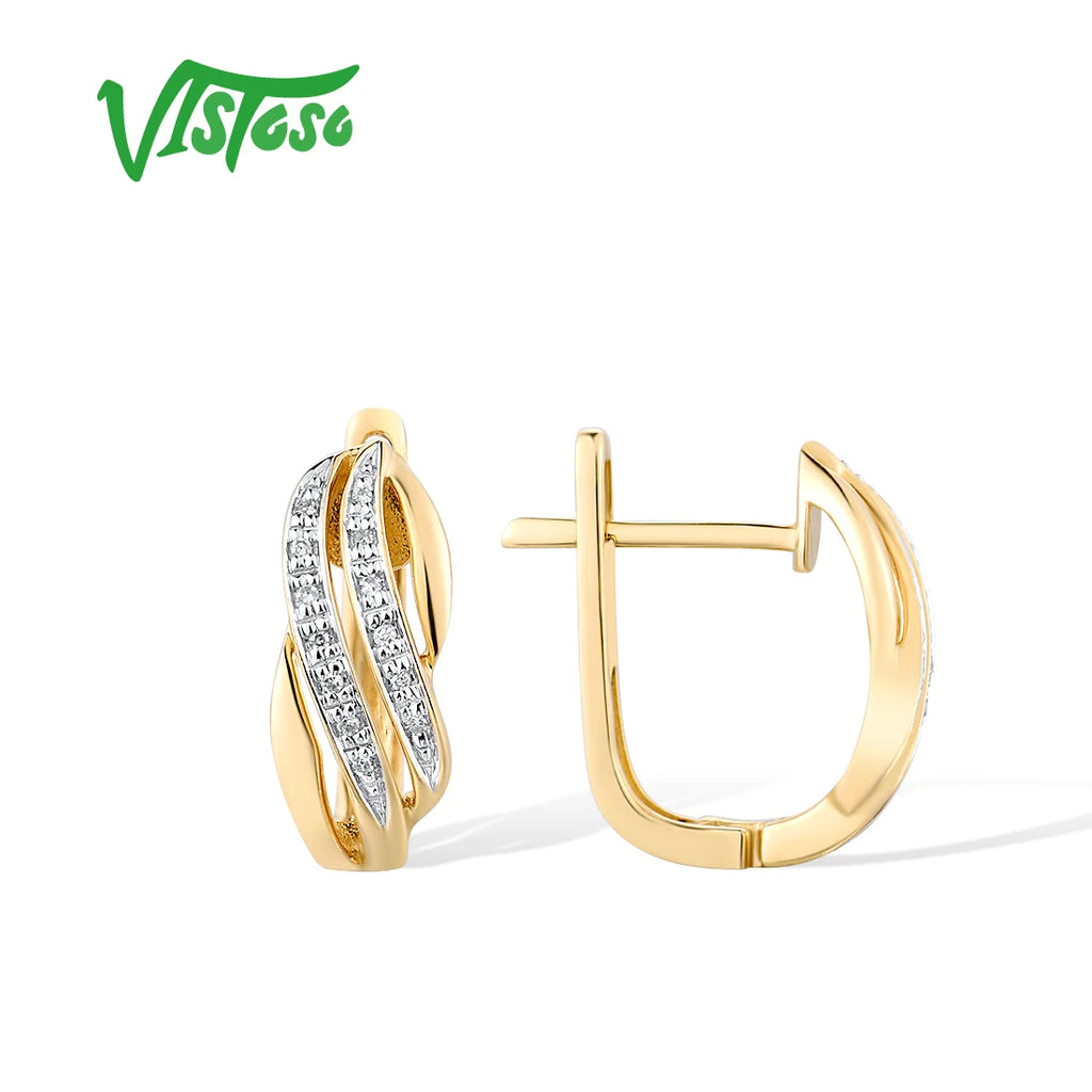 VISTOSO Pure 14K 585 Yellow Gold Earrings For Lady Glamorous Sparkling Diamond Earrings Wedding Engagement Gift Fine Jewelry