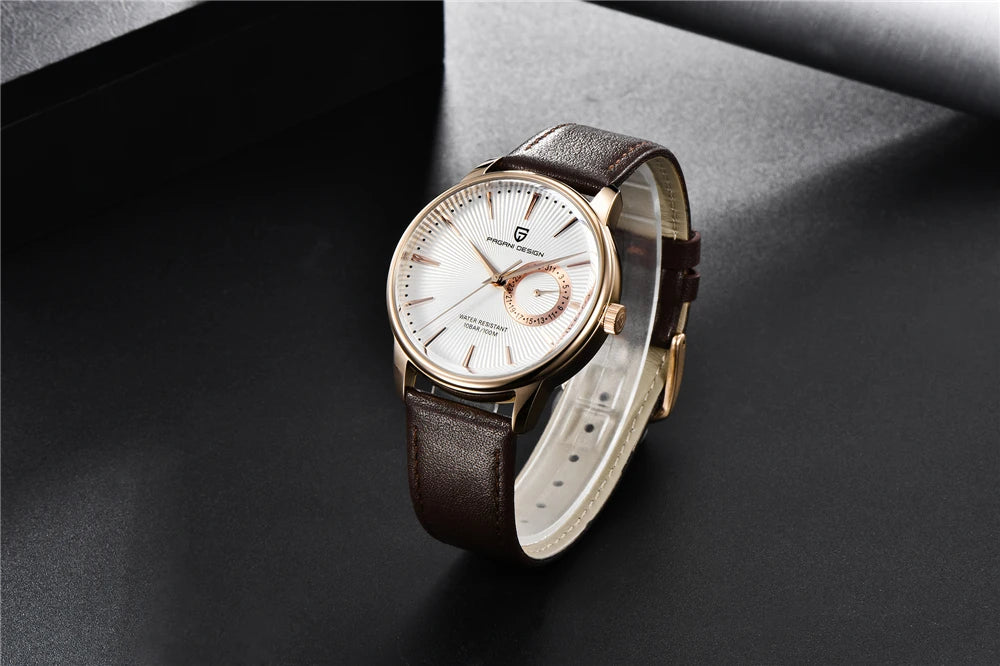 PAGNI DESIGN Mens Quartz Watches Mens Fashion Business Clock Waterproof Leather Sports Watch Men Luxury Brand Gold Wristwatches