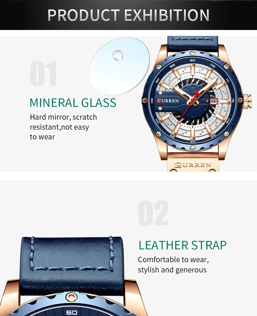 CURREN Mens Watches Top Brand Luxury Casual Quartz Leather Wristwatches Business Male Clock with Date and Luminous hands
