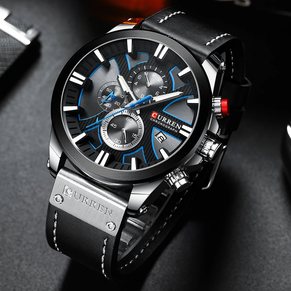 CURREN Brand Chronograph Sports Men's Watch Quartz Clock Leather Men's Luminous Watch Calendar Clock Relogio Masculino
