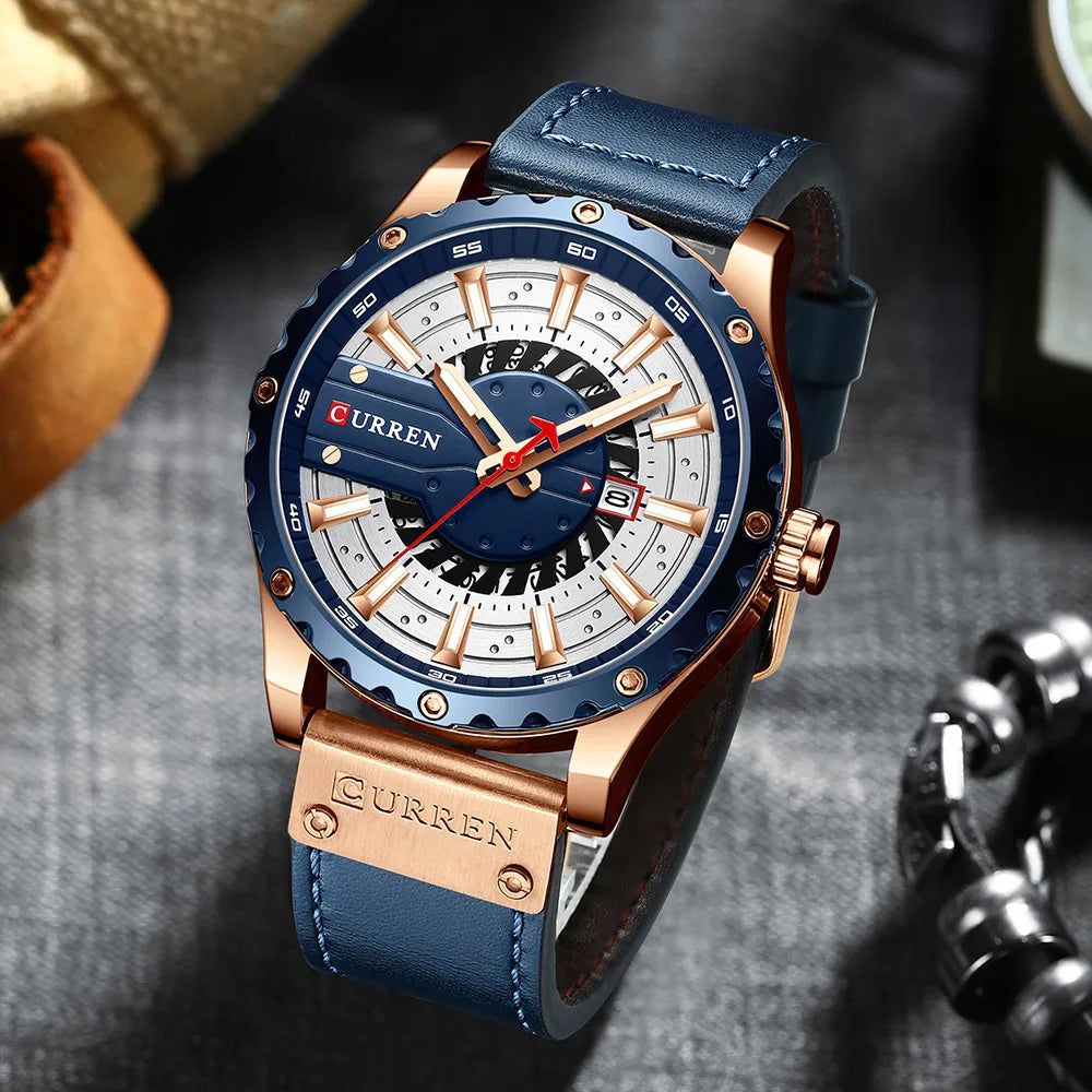 CURREN Mens Watches Top Brand Luxury Casual Quartz Leather Wristwatches Business Male Clock with Date and Luminous hands