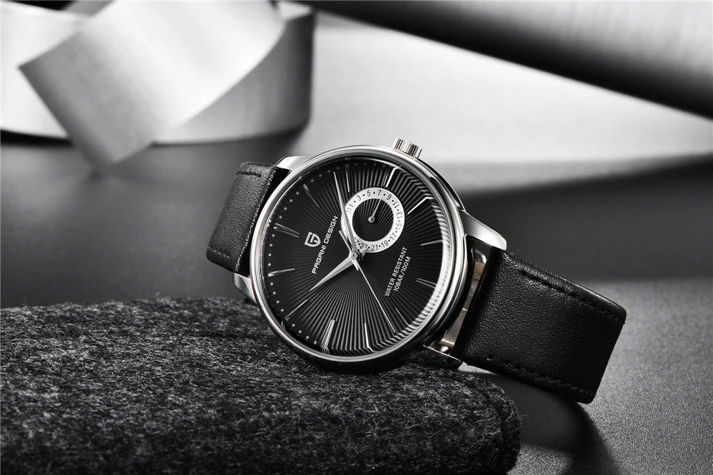 PAGNI DESIGN Mens Quartz Watches Mens Fashion Business Clock Waterproof Leather Sports Watch Men Luxury Brand Gold Wristwatches