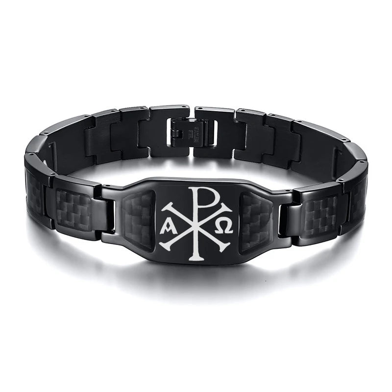 Vnox Personalize Mens Stylish Scorpion Cross Shield Images Chain Bracelets with Unique Carbon Fiber Custom Jewelry Gifts for Him