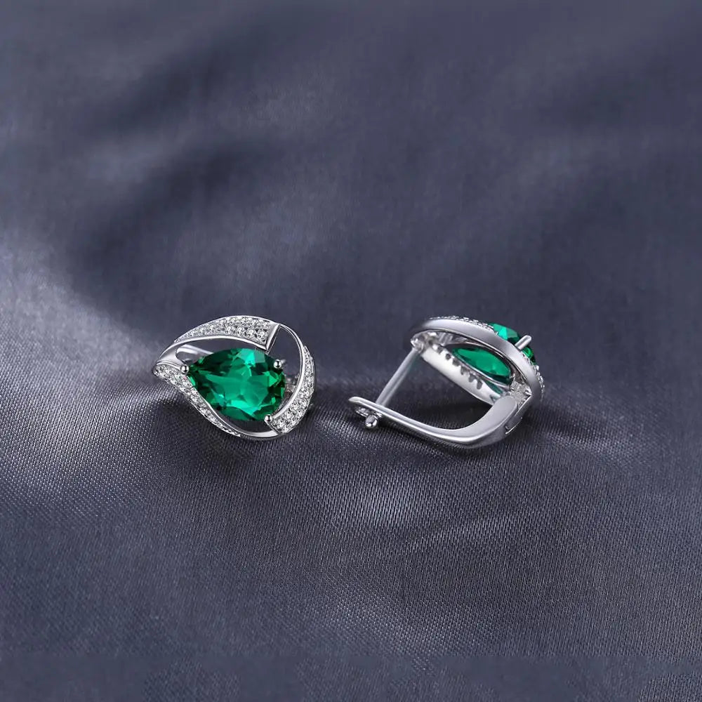 JewelryPalace Green Simulated Nano Emerald 925 Sterling Silver Hoop Clip Earrings for Women Jewelry