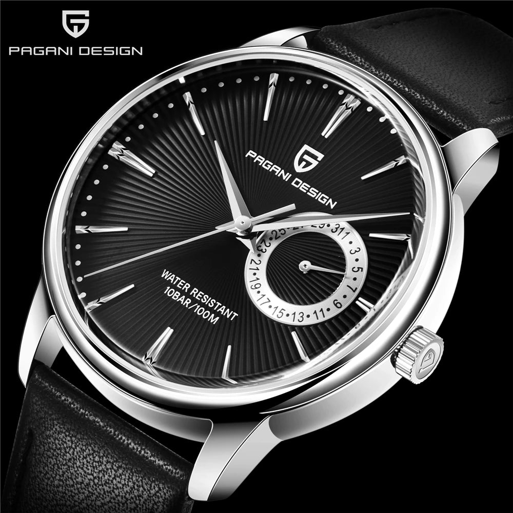 PAGNI DESIGN Mens Quartz Watches Mens Fashion Business Clock Waterproof Leather Sports Watch Men Luxury Brand Gold Wristwatches