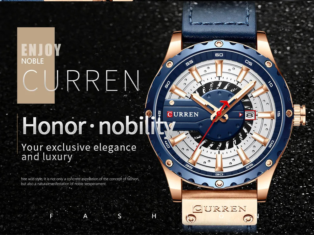 CURREN Mens Watches Top Brand Luxury Casual Quartz Leather Wristwatches Business Male Clock with Date and Luminous hands
