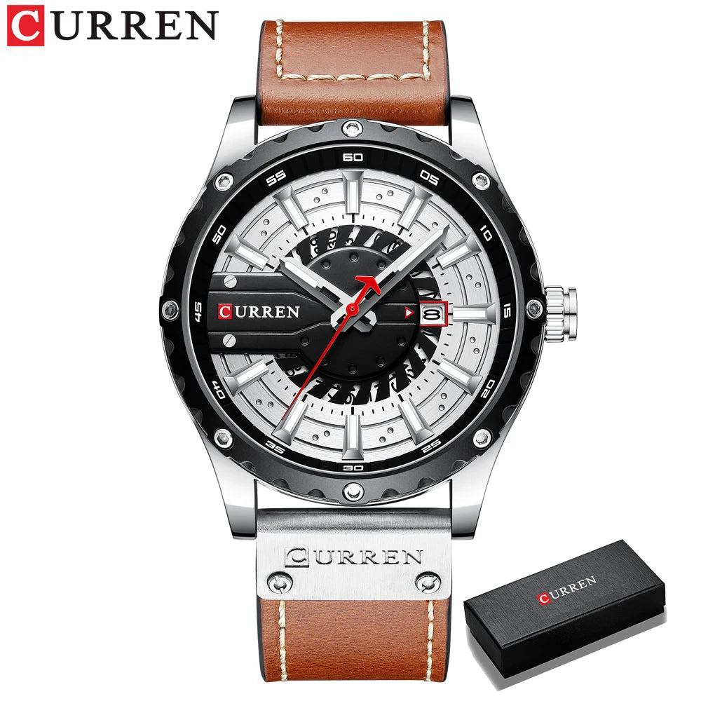 CURREN Mens Watches Top Brand Luxury Casual Quartz Leather Wristwatches Business Male Clock with Date and Luminous hands