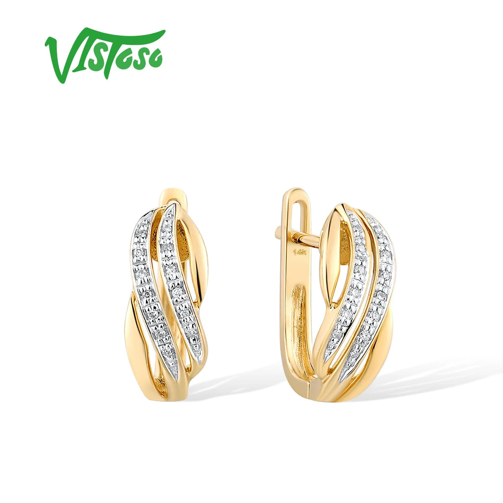 VISTOSO Pure 14K 585 Yellow Gold Earrings For Lady Glamorous Sparkling Diamond Earrings Wedding Engagement Gift Fine Jewelry