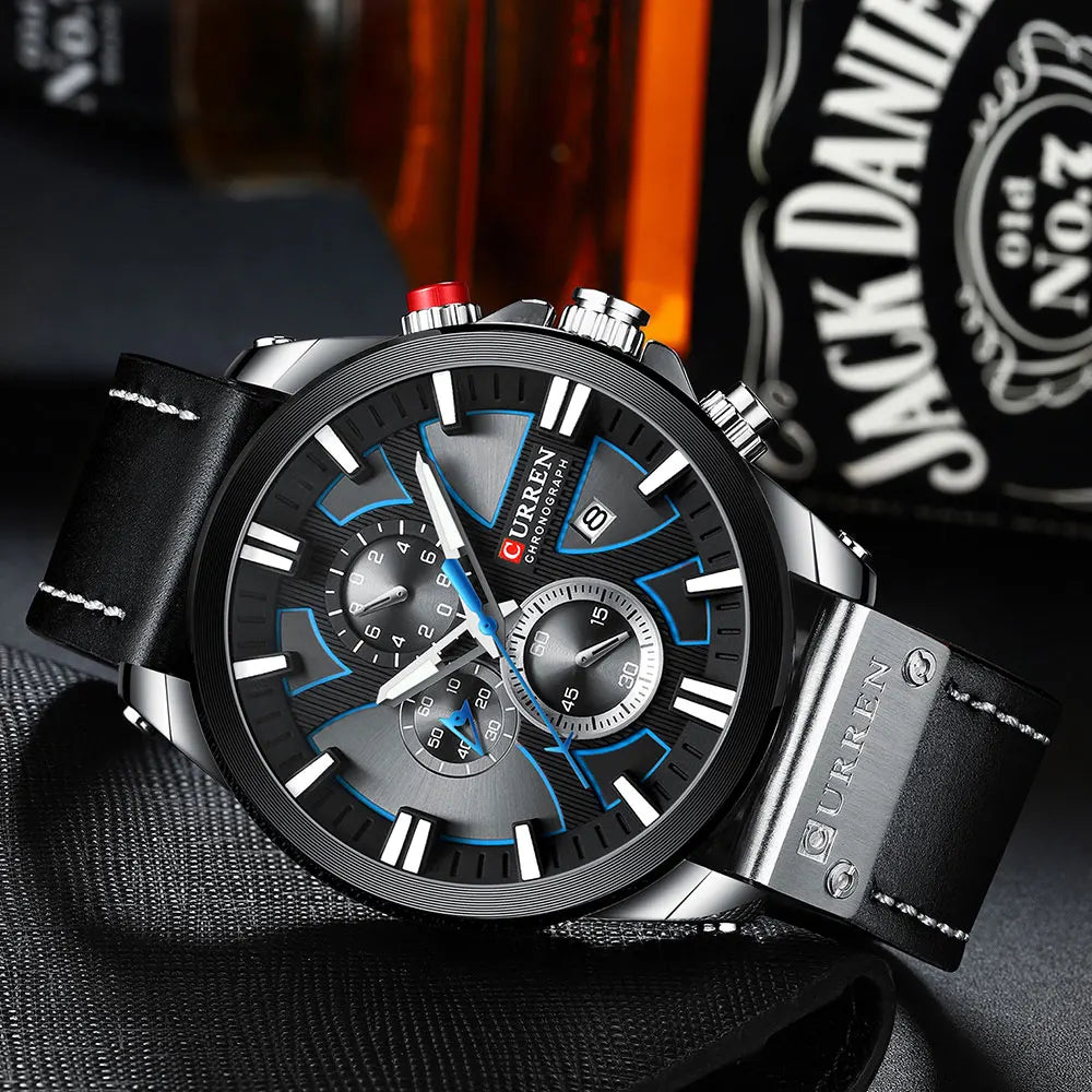 CURREN Brand Chronograph Sports Men's Watch Quartz Clock Leather Men's Luminous Watch Calendar Clock Relogio Masculino