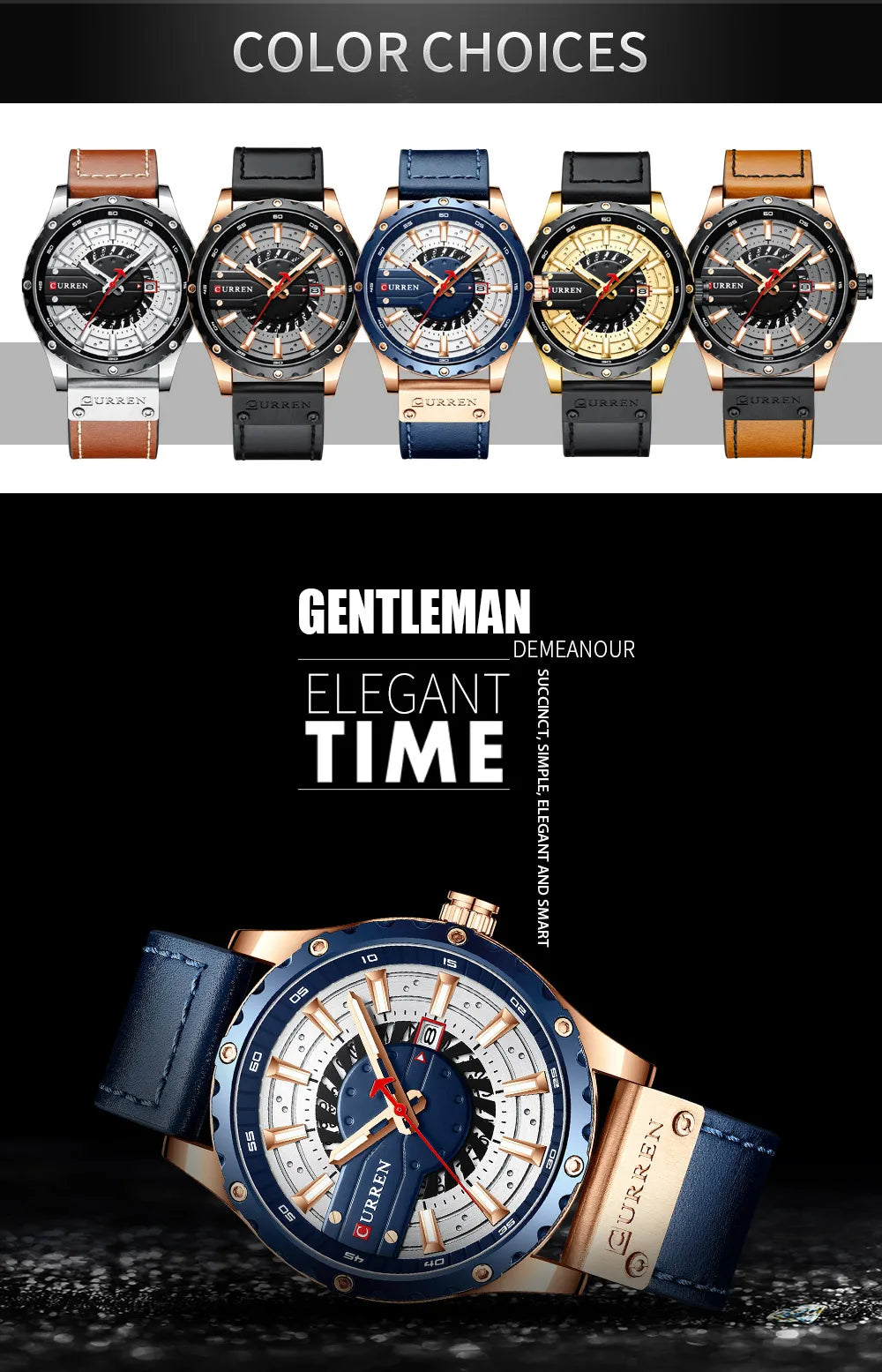 CURREN Mens Watches Top Brand Luxury Casual Quartz Leather Wristwatches Business Male Clock with Date and Luminous hands
