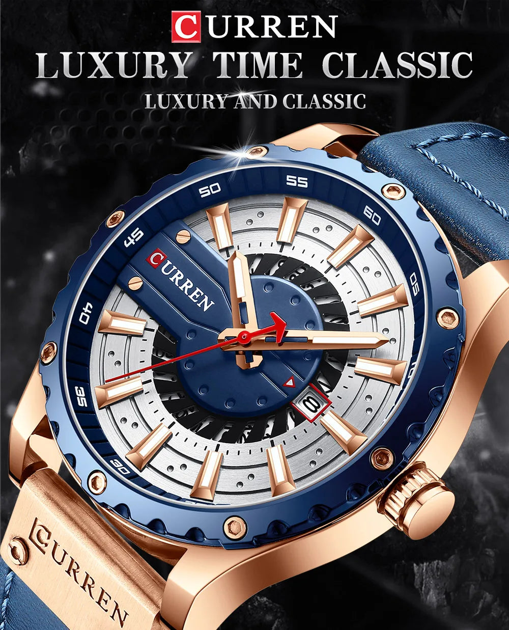 CURREN Mens Watches Top Brand Luxury Casual Quartz Leather Wristwatches Business Male Clock with Date and Luminous hands
